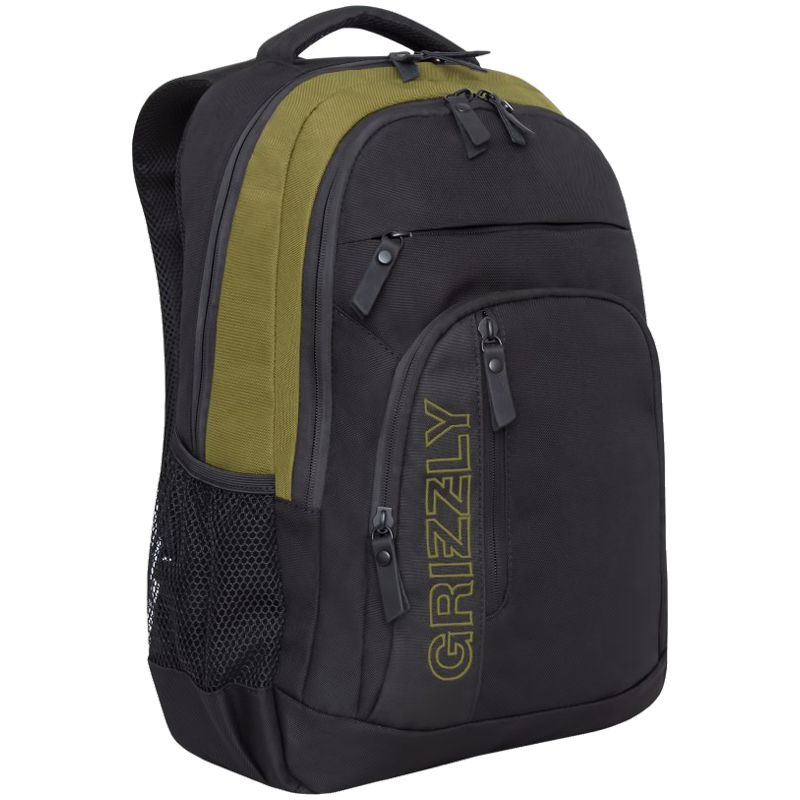 Рюкзак Grizzly, 32*47*17см, 2 отделения, 5 карманов, анатомическая спинка, черный-хаки