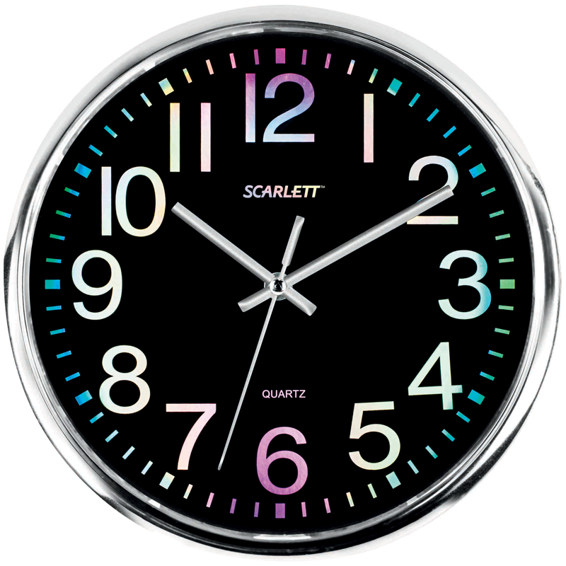 Часы настенные ход плавный, офисные Scarlett SC-WC1010O, круглые, 30см, серебристая рамка