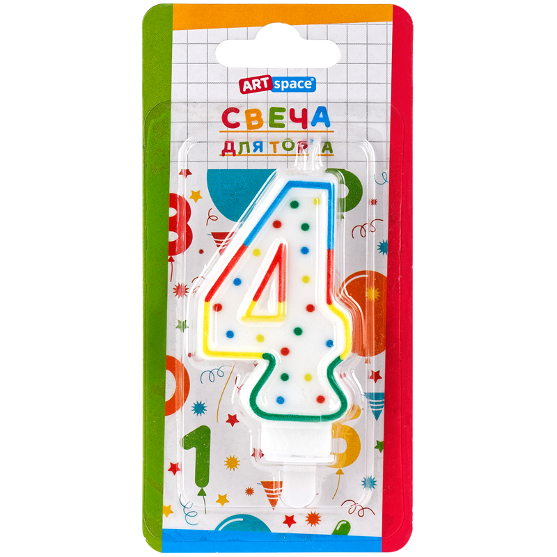 Свеча для торта с держателем ArtSpace "Цифра 4", 8,5см, блистер