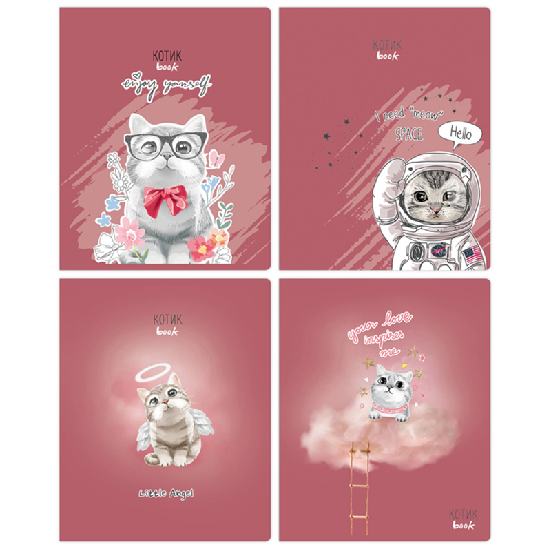 Тетрадь 48л., А5, клетка BG "Котикbook", металлизированный пантон, выб. лак