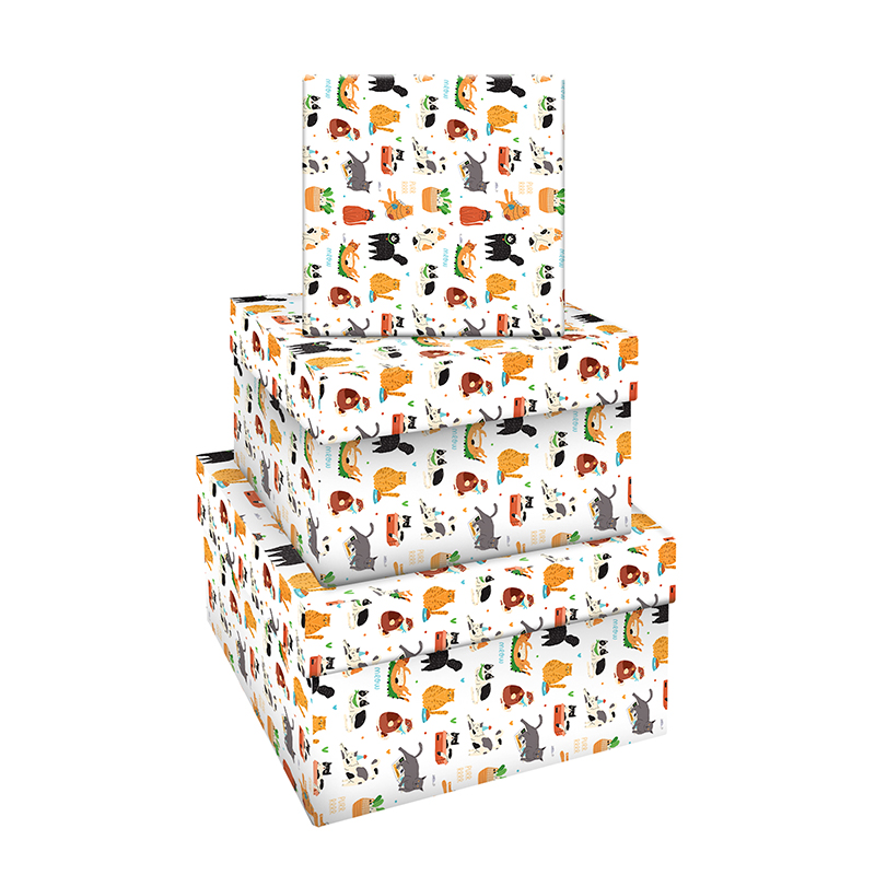 Набор квадратных коробок 3в1, MESHU "World of Cats", (19,5*19,5*11-15,5*15,5*9см)