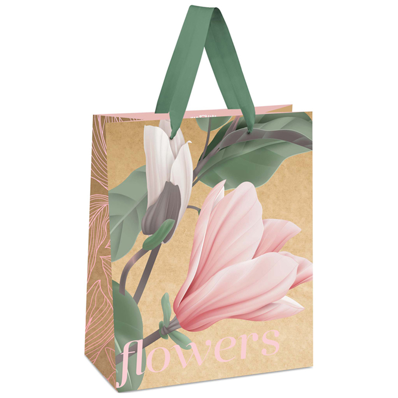 Пакет подарочный 11*14*6,5см MESHU "Flowers", отд. фольгой, крафт