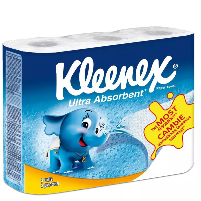 Полотенца бумажные в рулонах Kleenex "Ultra", 2-х слойн., белые, 3шт.