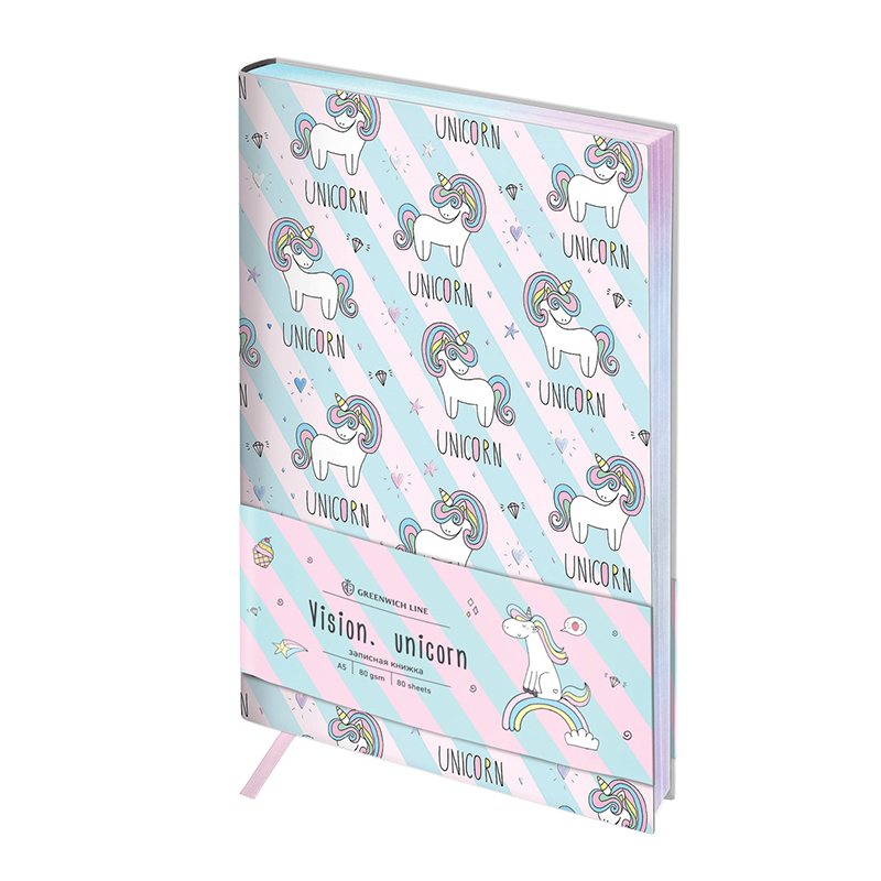 Записная книжка А5 80л. ЛАЙТ, кожзам, Greenwich Line "Vision. Unicorns", тон. блок, серебр. срез