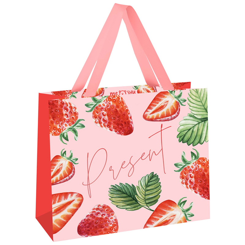 Пакет подарочный 23*18*10см MESHU "Strawberry", отд. фольгой, матовая ламинация
