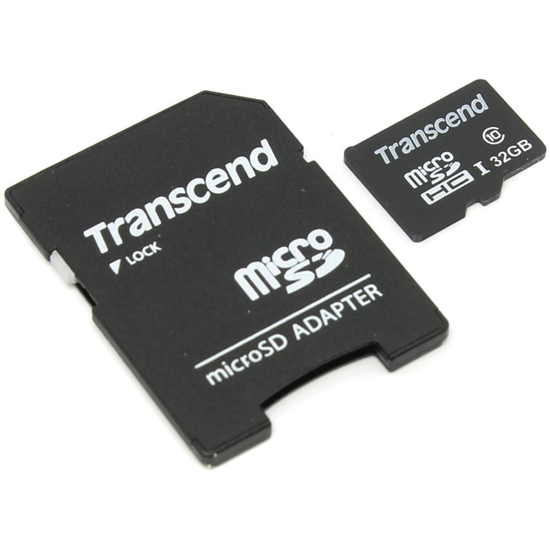 Карта памяти Transcend MicroSDHC 32Gb, Class 10, скорость чтения 20Мб/сек (с адаптером SD)