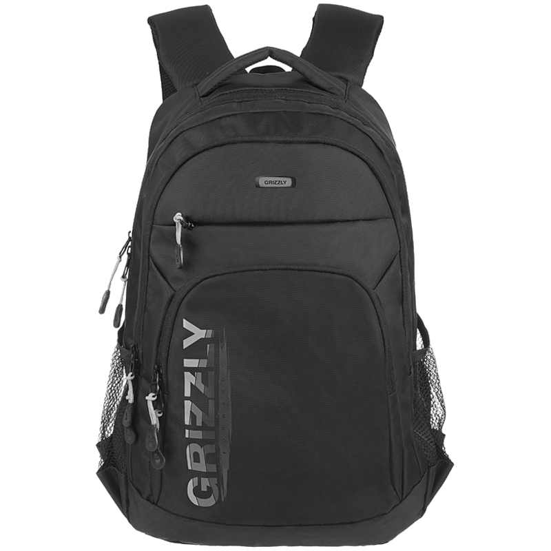 Рюкзак Grizzly, 32*47*17см, 2 отделения, 4 кармана, анатомическая спинка, черный/серый