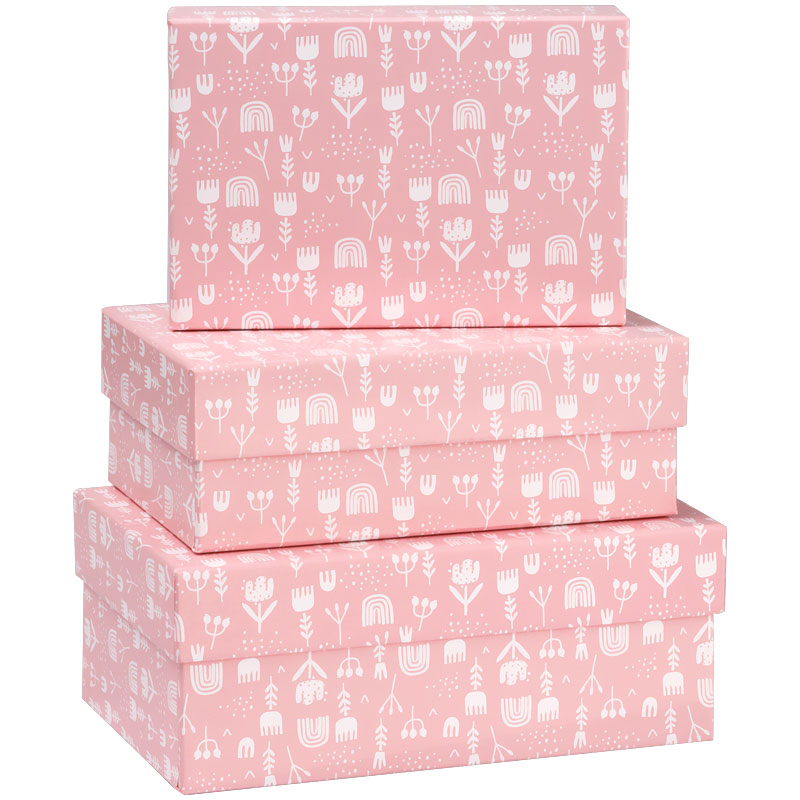 Набор прямоугольных коробок 3в1, MESHU "White flowers", (19*12*7,5-15*10*5см)