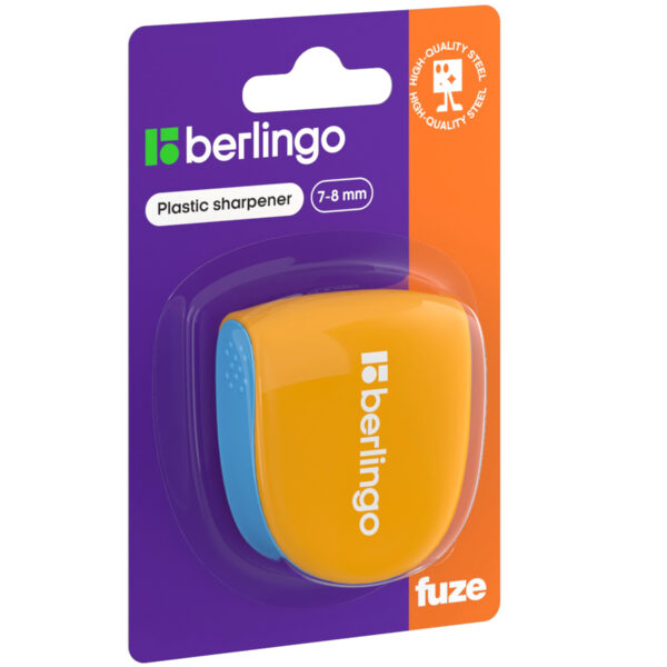 Точилка пластиковая Berlingo "Fuze Ergo" 1 отверстие, контейнер, оранжевая, блистер
