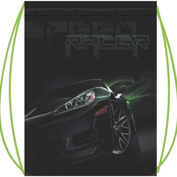 Cумка для сменной обуви Lamark Speed Racer black/Чёрный гонщик, на шнурке, 41х49 cм, полноцветная печать на лицевой стороне