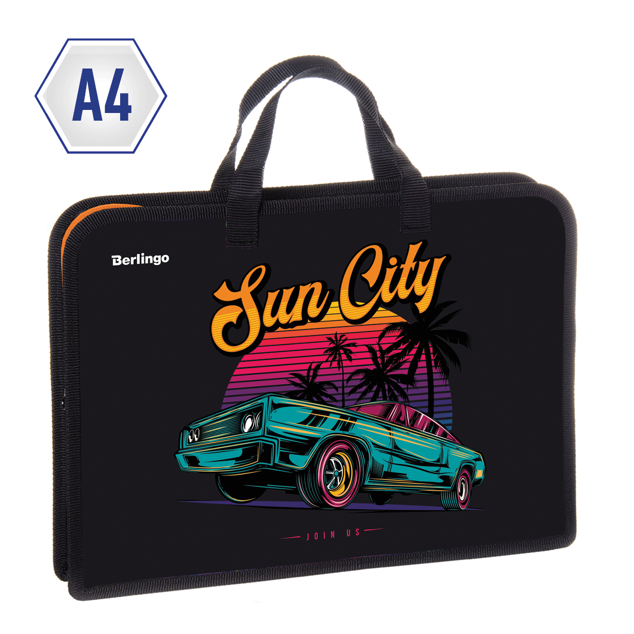 Папка с ручками 1 отделение, А4 Berlingo "Sun City", 340*245*40мм,  пластик, на молнии