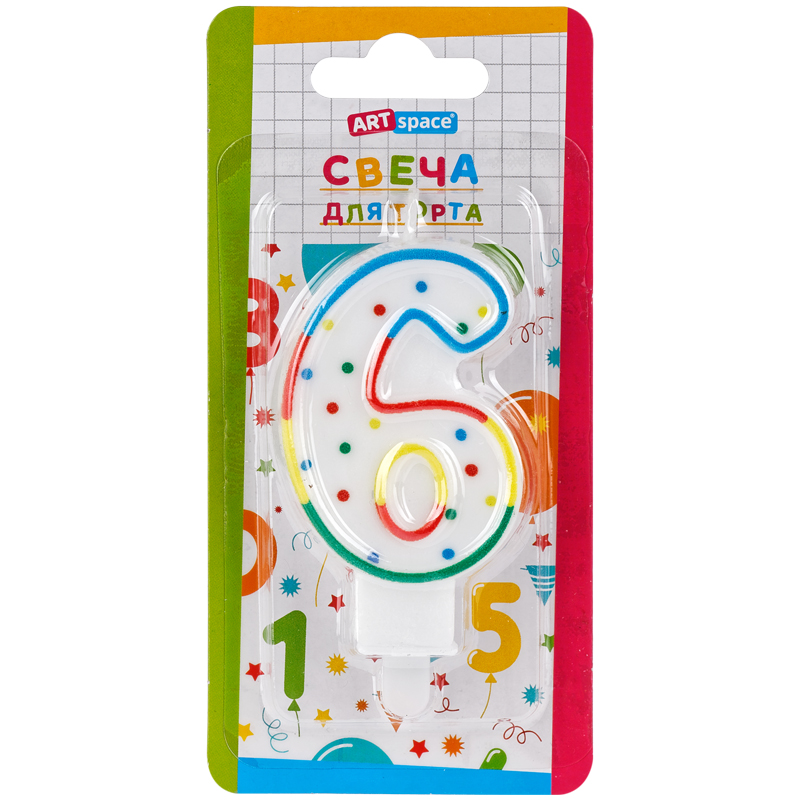 Свеча для торта с держателем ArtSpace "Цифра 6", 8,5см, блистер