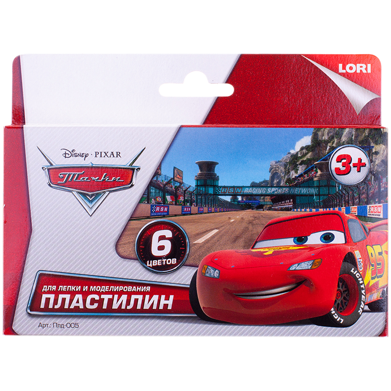 Пластилин Lori "Disney. Тачки", 06 цветов, 120г, со стеком, картон, европодвес