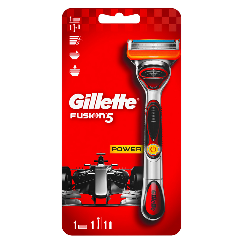 Станок для бритья Gillette "Fusion 5 Power" + 1 кассета, красный