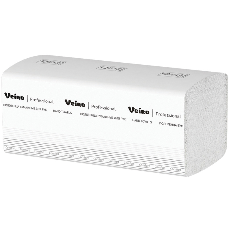 Полотенца бумажные лист. Veiro Professional "Comfort"(V-сл), 3-слойные, 180л/пач., 21*21,6, белые