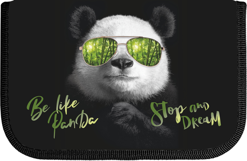 Пенал Lamark SMART Content/УМНЫЙ Контент Panda/Панда на одно отделение, 140х210х40 мм, печать по ткани Премиум, с косметичкой и карманом для смартфона внутри, на 36 предметов