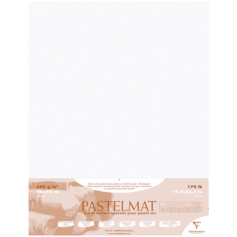 Бумага для пастели, 5л., 500*700мм Clairefontaine "Pastelmat", 360г/м2, бархат, белый