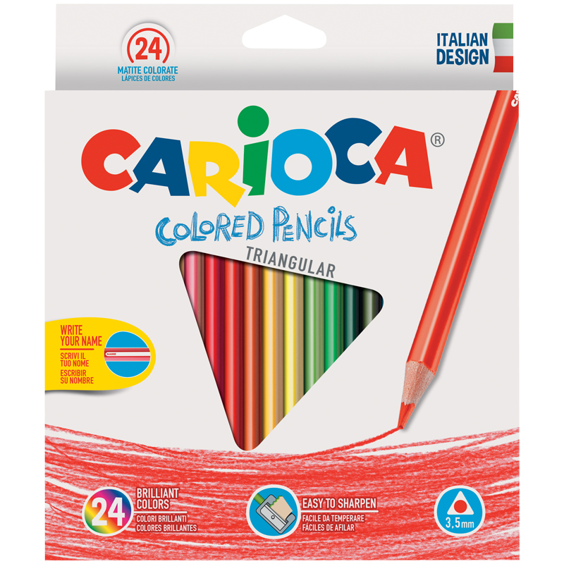 Карандаши цветные Carioca 24цв., трехгран., заточен., картон, европодвес