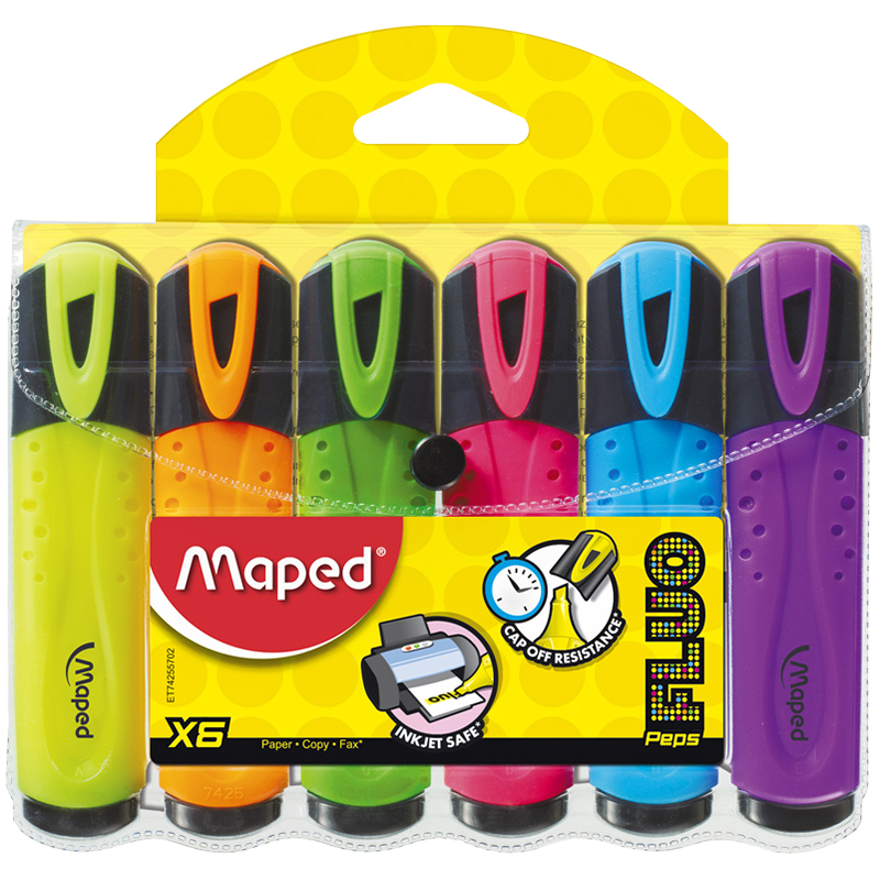 Набор текстовыделителей Maped "Fluo Pep's Classic" 6цв., 1-5мм, чехол с европодвесом