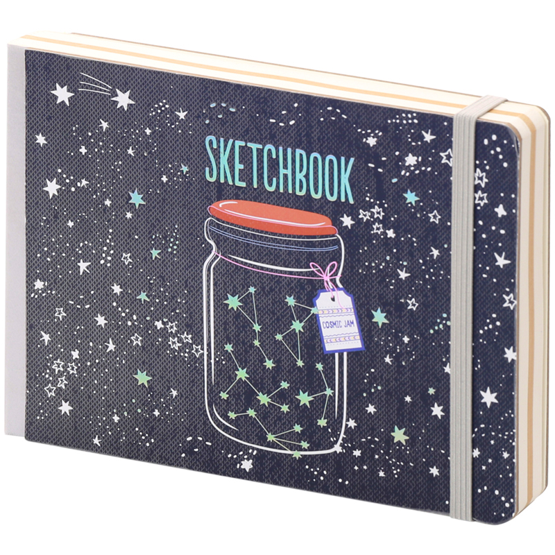 Скетчбук - альбом для рисования 80л. B6 "Cosmic jam", 100г/м2, тв.обл, карман, доп.листы крафт