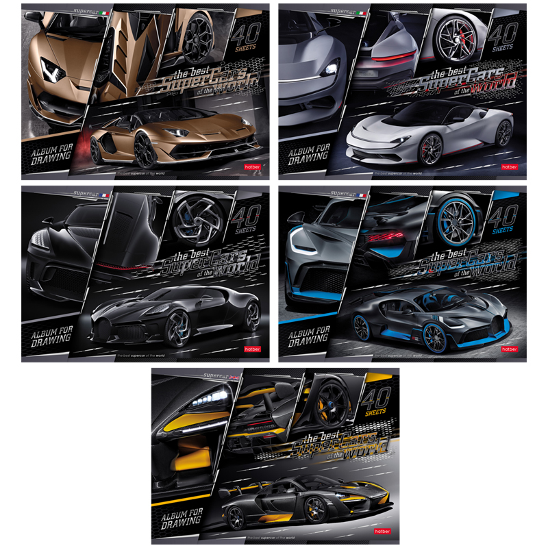 Альбом для рисования 40л., А4, на скрепке Hatber "SuperCarsWorld", матовая ламинация, 3D фольга