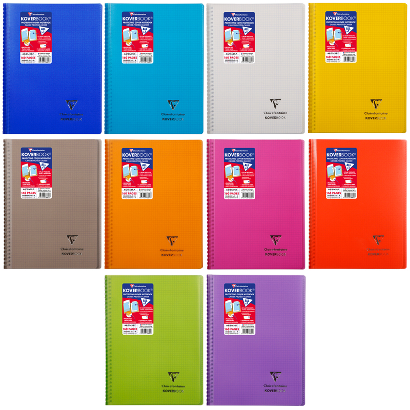 Бизнес-тетрадь 80л., А4, клетка на гребне Clairefontaine "Koverbook", 90г/м2, пластик. обложка, карм
