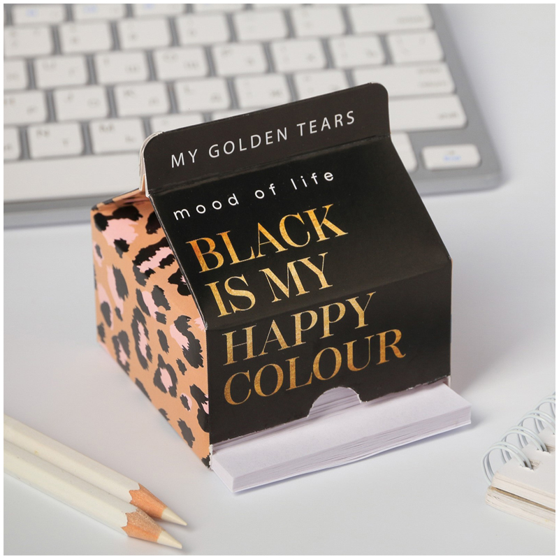 Блок для записи ArtFox "Black is my happy colour", 7*7*8см, 150л., картонный бокс, белый