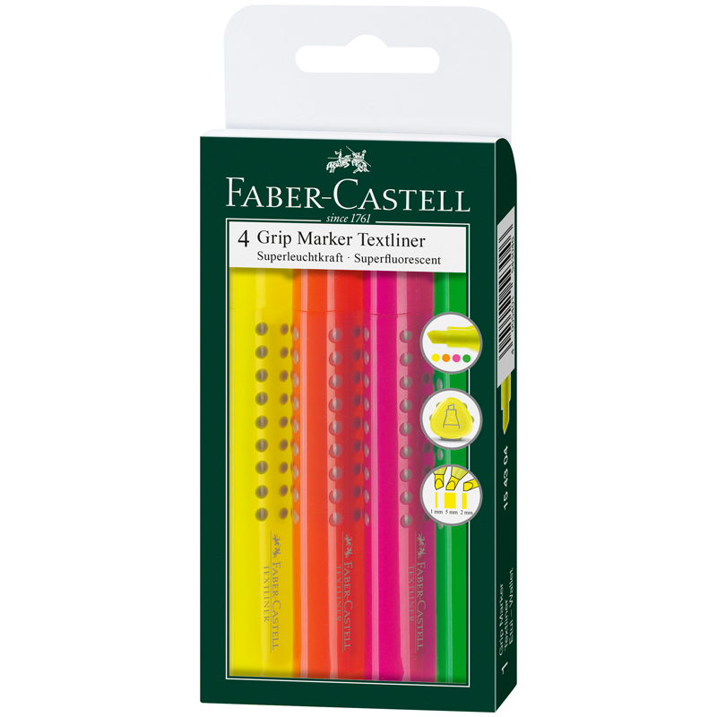 Набор текстовыделителей Faber-Castell "Grip 1543" 4цв., 1-5мм, пластик. уп., европодвес