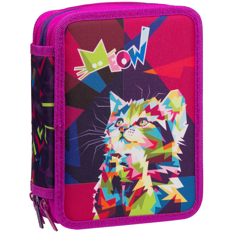 Пенал 3 отделения, 200*140*60 Berlingo "Meow", полиэстер