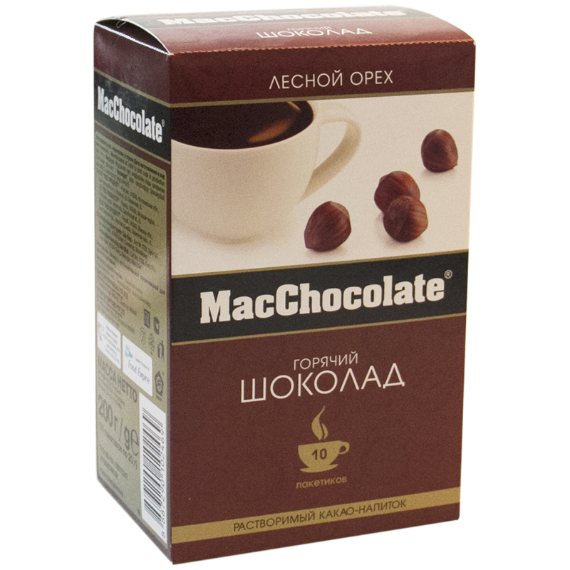 Какао-напиток MacChocolate с ароматом лесных орехов, порционный, 10 пакетиков*20г