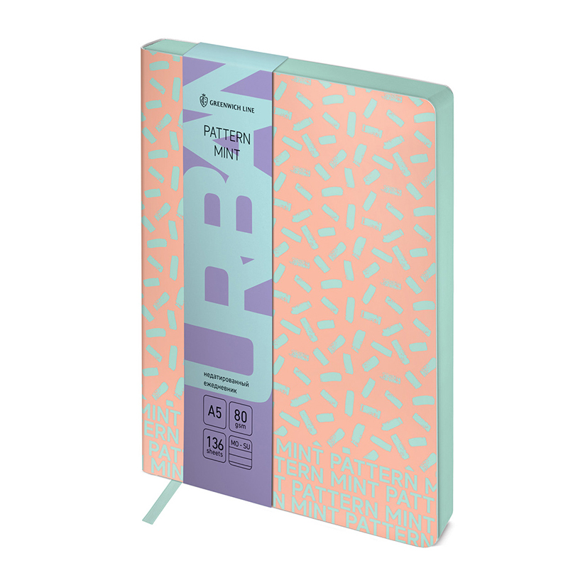 Ежедневник недатир. А5, 136л., кожзам, Greenwich Line "Urban. Pattern mint", тон. блок, цв. срез