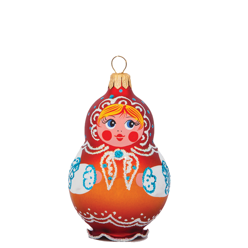 Елочное украшение стеклянное "Матрешка звонкая", 8см, подарочная упаковка