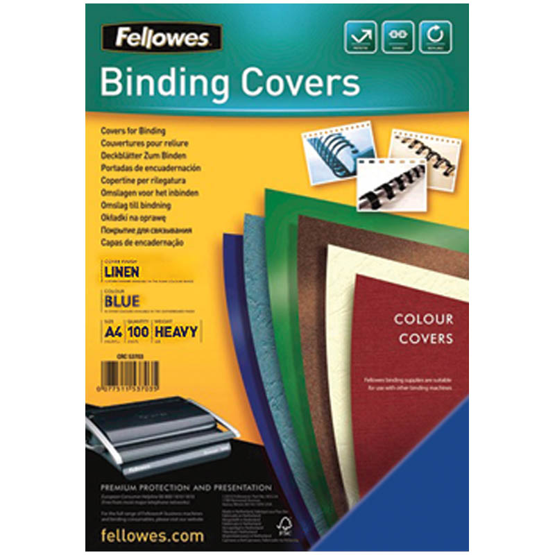 Обложка А4 Fellowes "Лен" 250г/кв.м, синий картон, 100л.