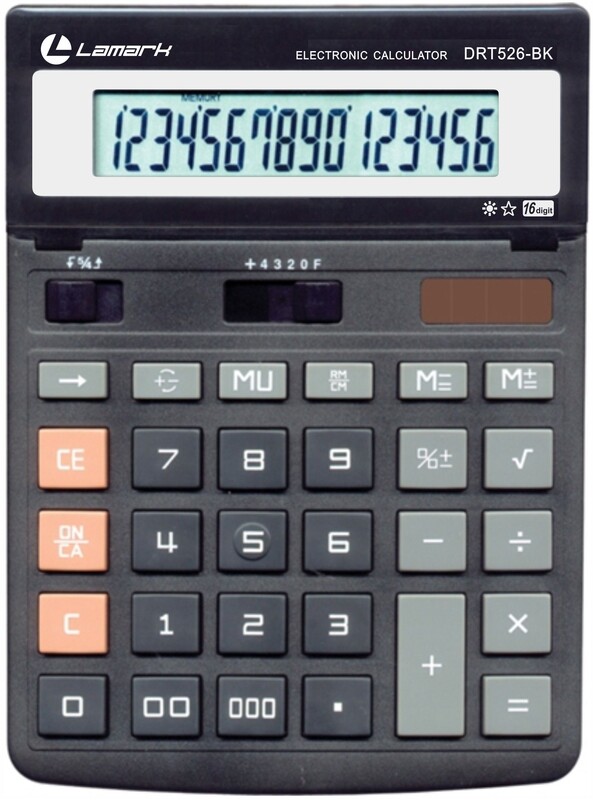 Калькулятор LAMARK 16 разрядов, большой настольный, 207х156х32 мм, 2-ое питание, черный, DRT526-BK