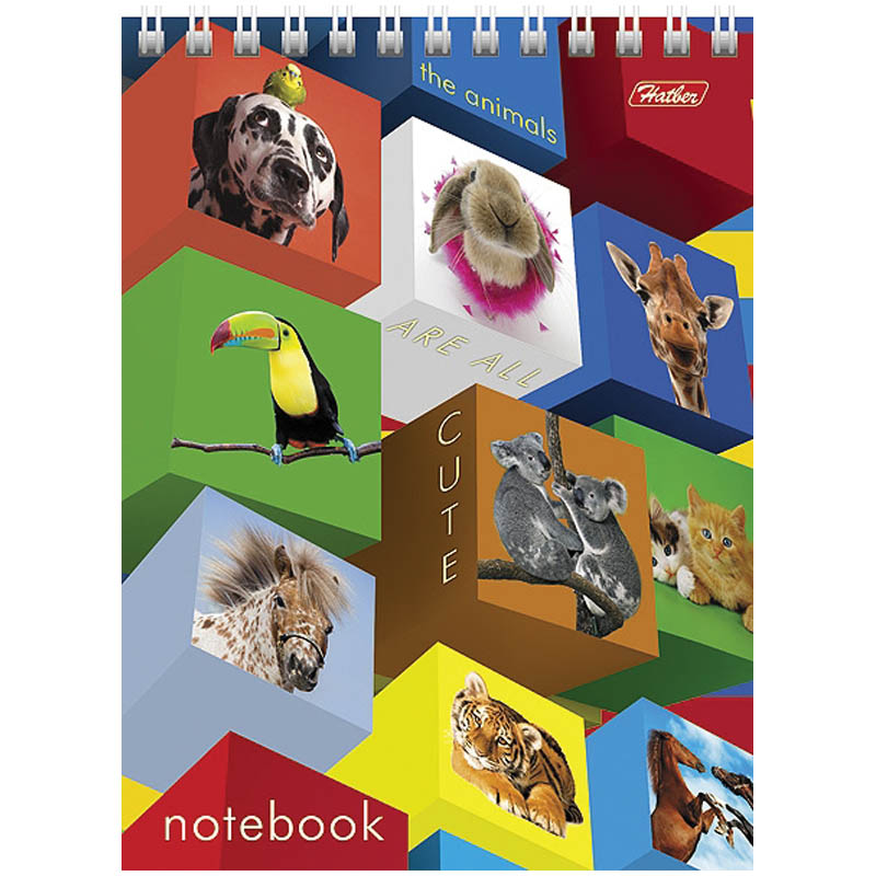 Блокнот А6 60л. на гребне Hatber "Animals mosaic", пластиковая обложка