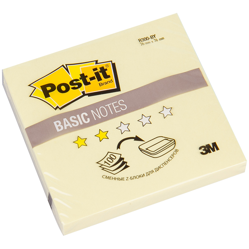 Самоклеящийся блок Post-it "Basic", Z-сложение 76*76мм, 100л, канареечный желтый