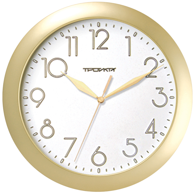 Часы настенные ход плавный, Troyka 11171183, круглые, 29*29*3,5, золотистая рамка