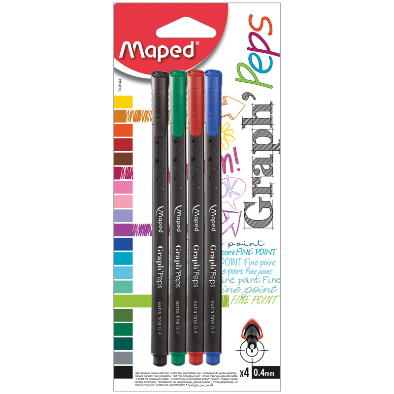 Набор капиллярных ручек Maped "Graph Pep's" 4цв., 0,4мм, европодвес