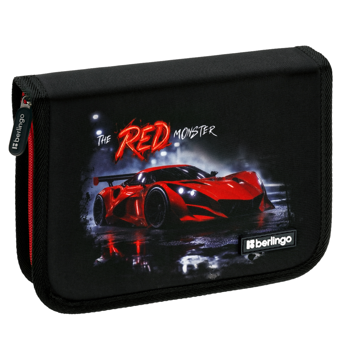 Пенал 1 отделение, 200*140*40 мм, Berlingo "Red Monster", 1 дополнительная откидная секция, полиэстер