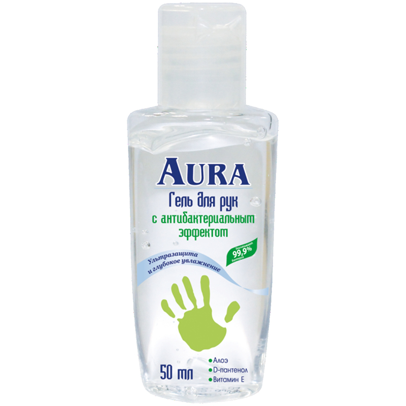 Гель для рук "AURA" алоэ с антибактериальным эффектом 50мл