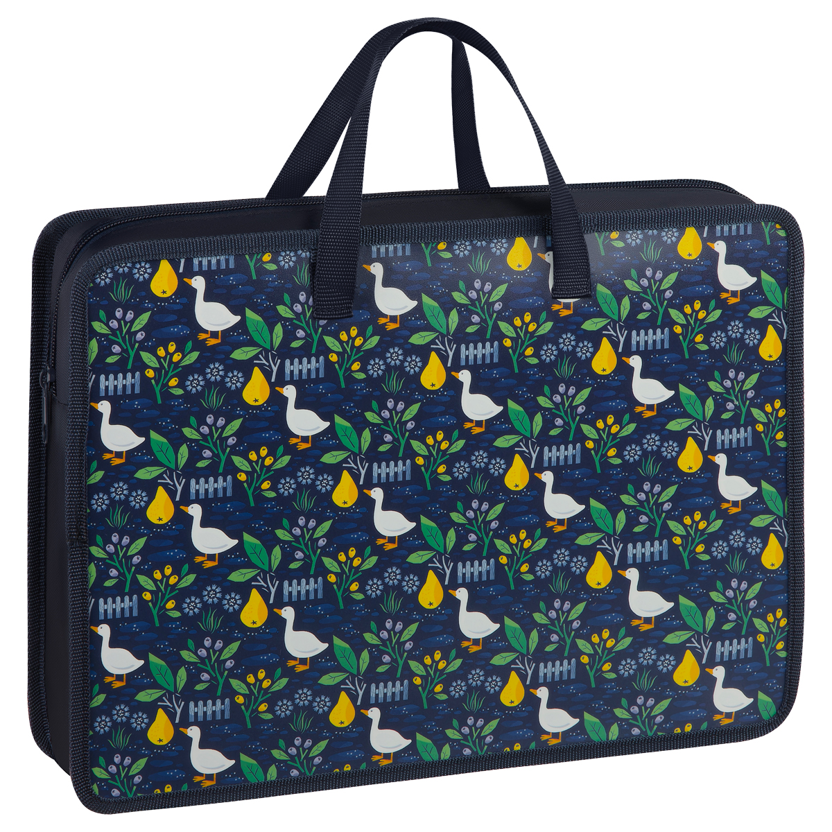 Папка с ручками А4 ArtSpace "Geese on blue", пластик, на молнии, 70мм