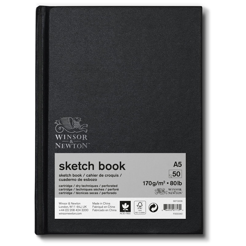 Скетчбук для эскизов 50л., А5 Winsor&Newton, 170г/м2, в твердом переплете, с перфорацией