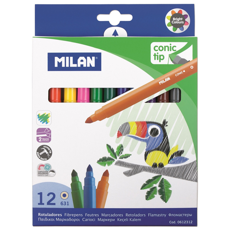 Фломастеры Milan "631", 12цв., смываемые, картон, европодвес