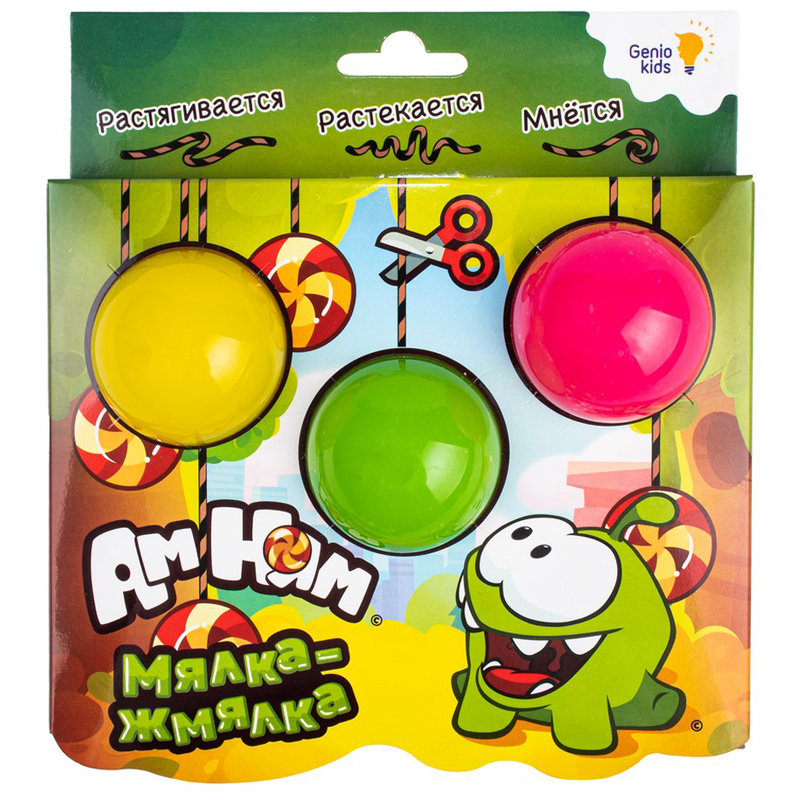 Набор лизунов Genio Kids "Мялка-жмялка", 3 цвета: розовый, желтый, зеленый, по 45г