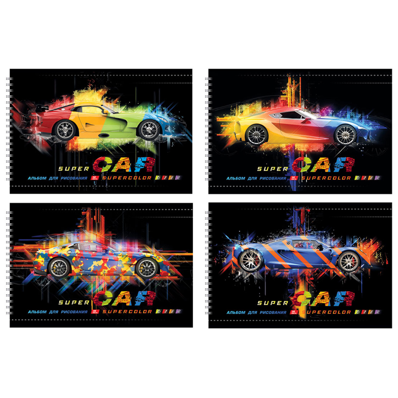 Альбом для рисования 32л., А4, на гребне BG "Super car", эконом
