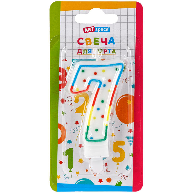 Свеча для торта с держателем ArtSpace "Цифра 7", 8,5см, блистер