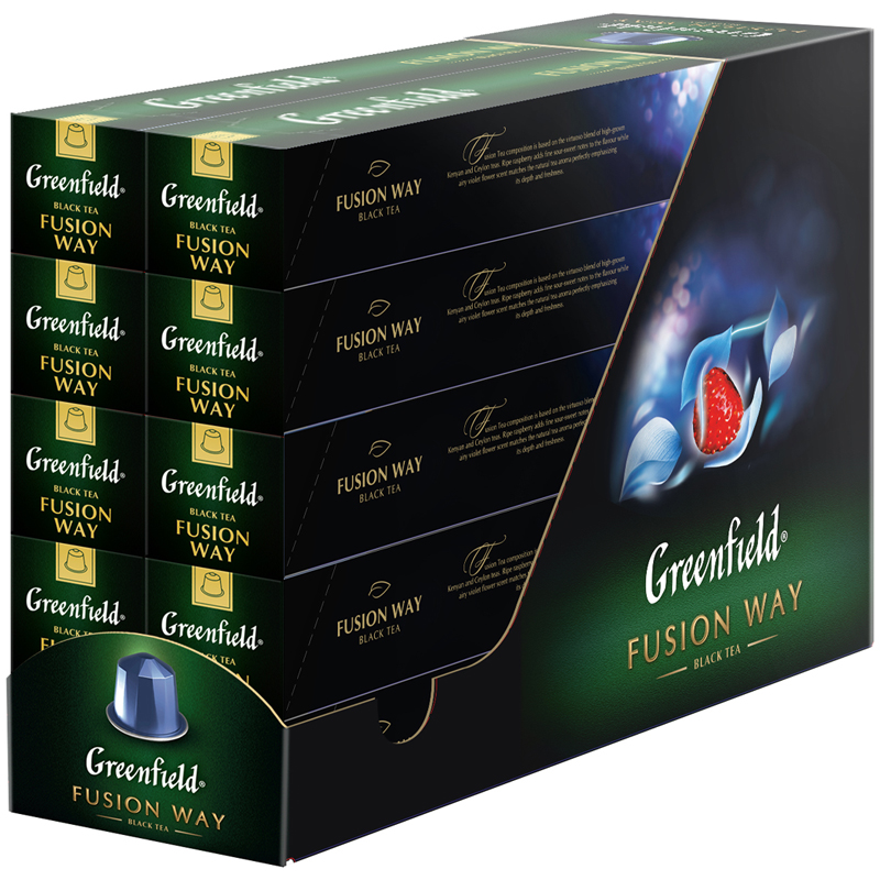 Чай в капсулах Greenfield "Fusion Way", черный, земляника-фиалка, капсула 2,5г, 10 алюм.капсул, для машины Nespresso