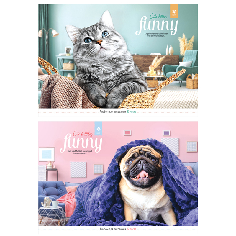 Альбом для рисования 32л., А4, на склейке ArtSpace "Питомцы. Funny pets"