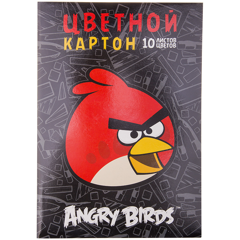 Картон цветной А4 10л. 10цв., в папке "Angry Birds"