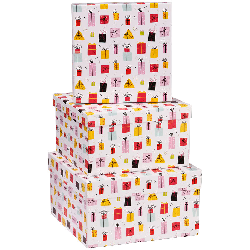 Набор квадратных коробок 3в1, MESHU "Present", (19,5*19,5*11-15,5*15,5*9см)